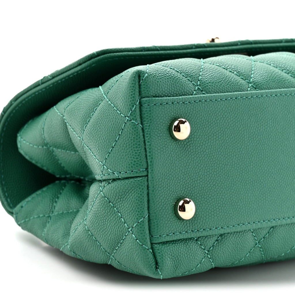 Caviar Quilted Mini Coco Handle Flap Green