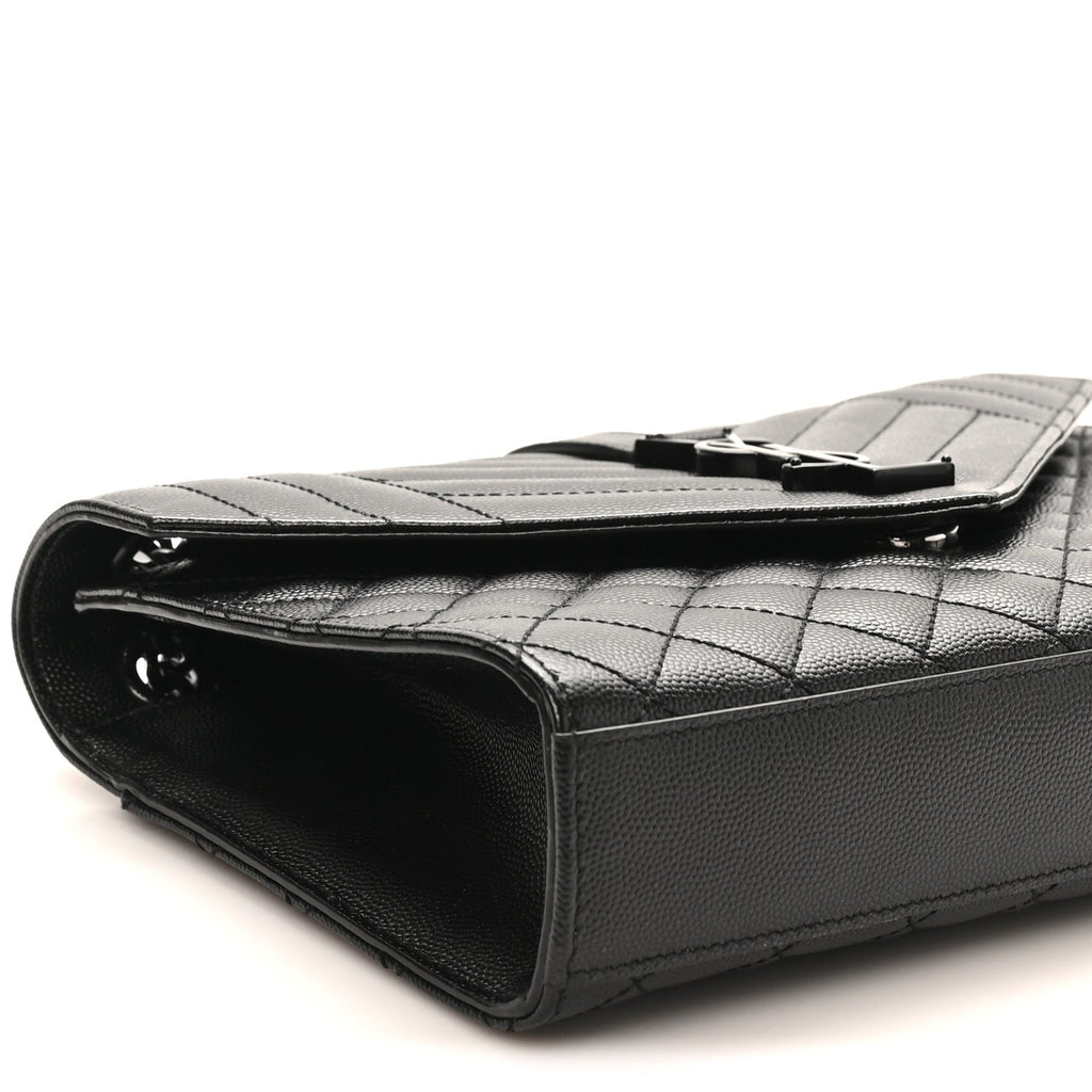 Grain De Poudre Textured Mixed Matelasse Triquilt Medium Monogram Monochrome Satchel Black