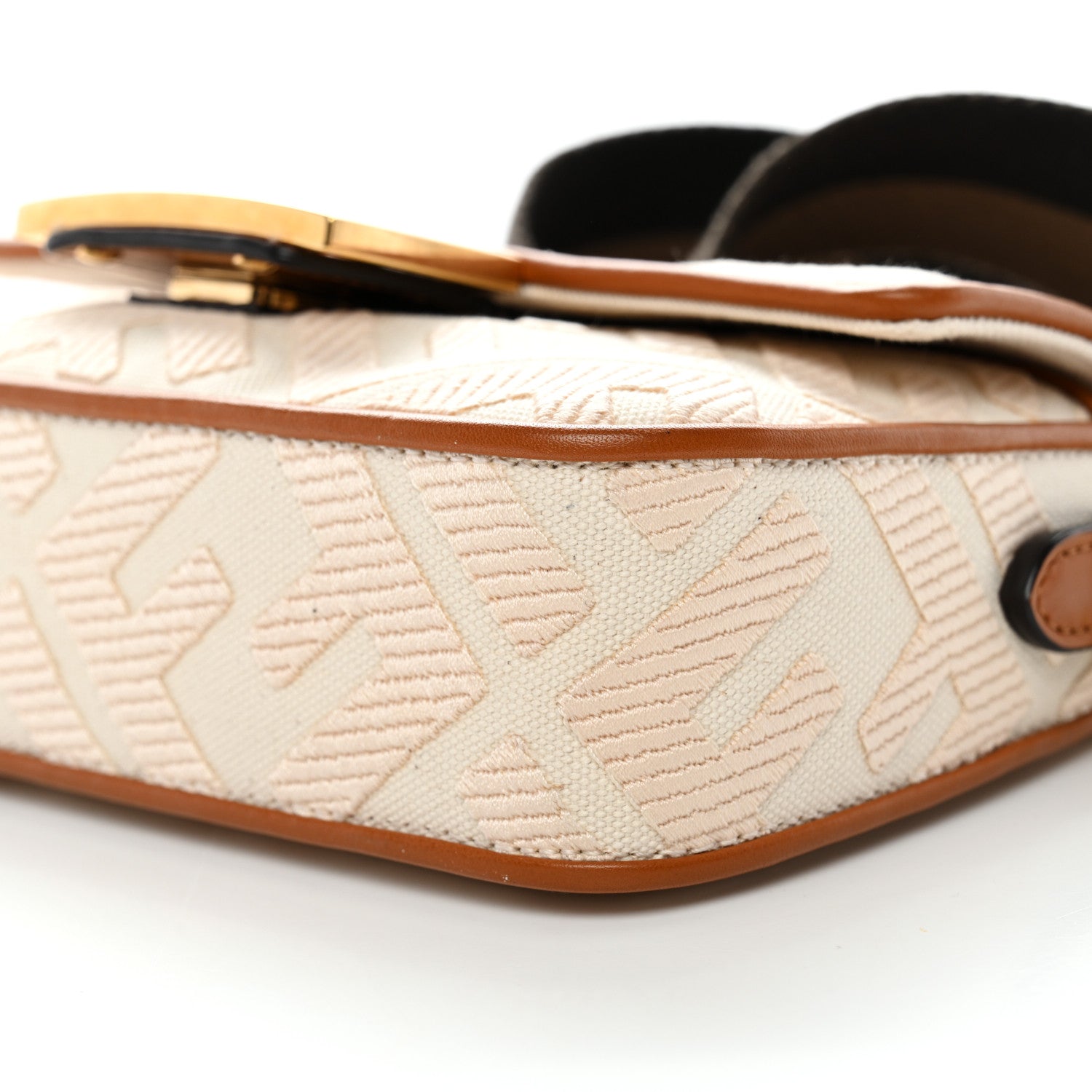 Canvas Vitello King Bi-Color Strap FF Embroidered Mini Baguette Grezzo Brandy Cuoio