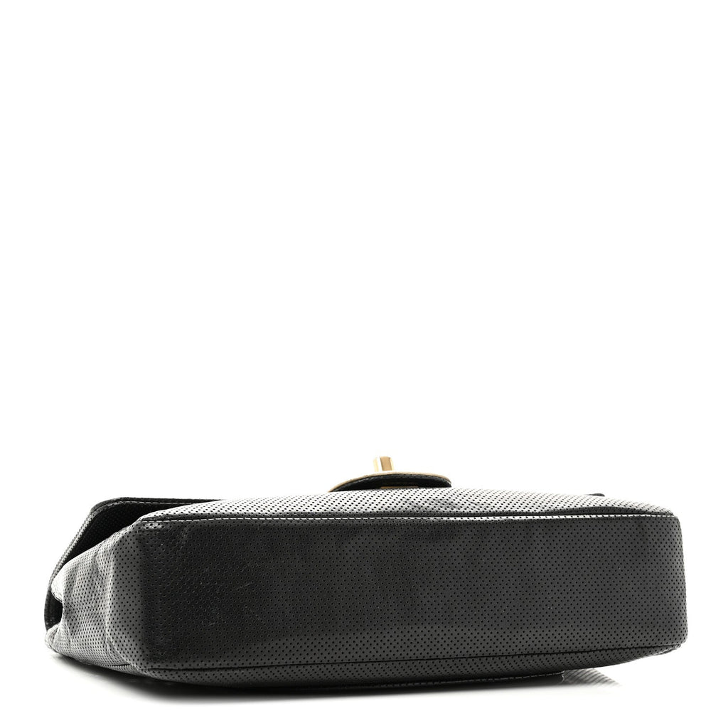 Lambskin Perforated Medium Single Flap Bag Black White