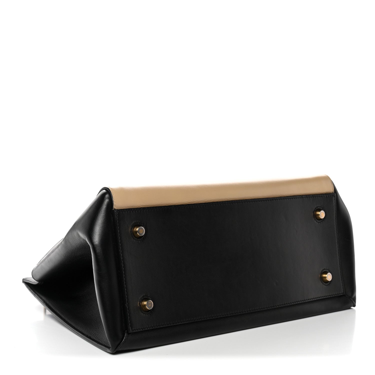 Smooth Calfskin Medium Bi-Color Edge Shoulder Bag Black Beige