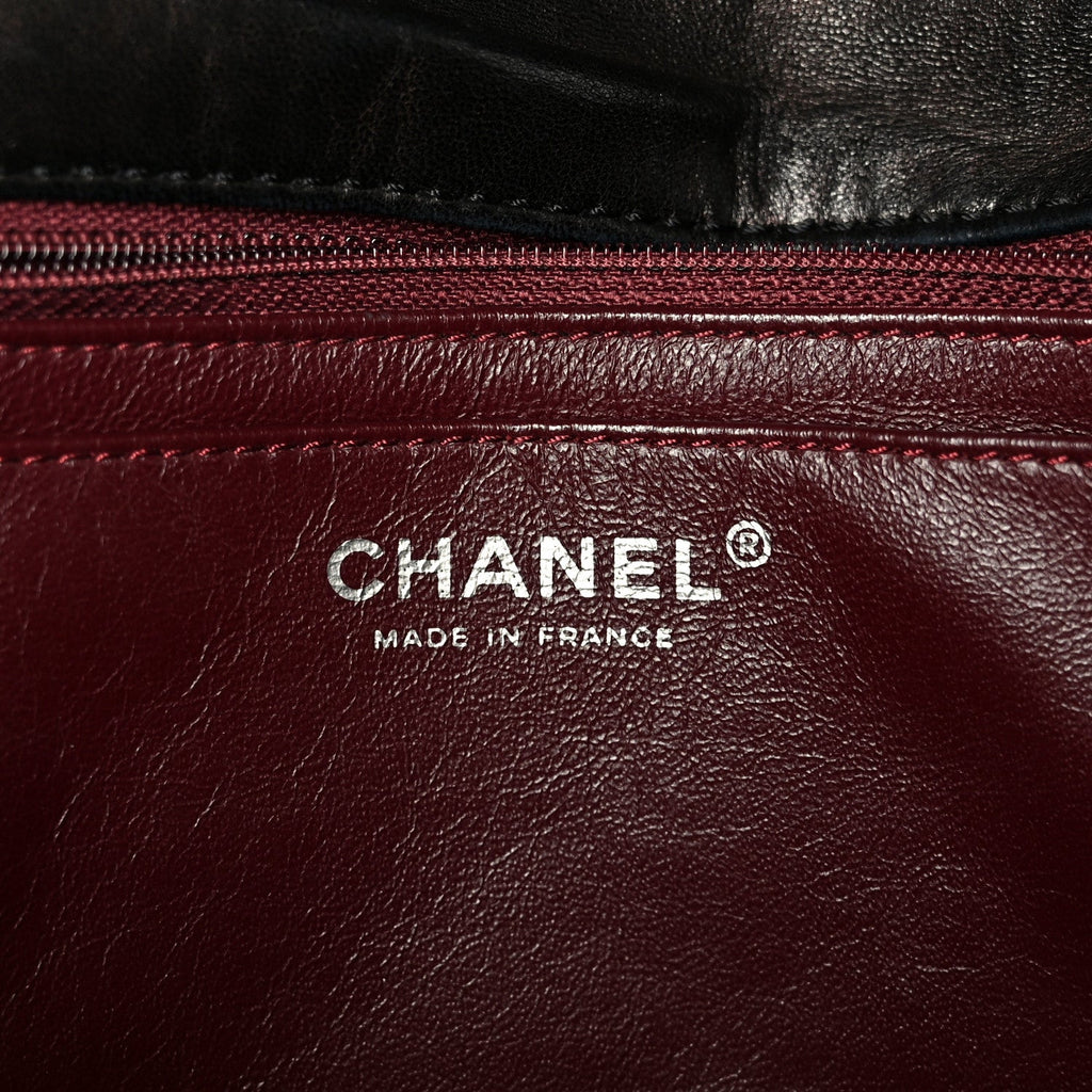 Washed Lambskin Quilted Maxi Single Flap Black