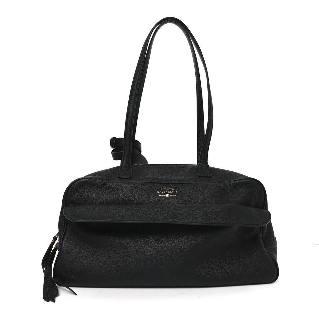 Grained Calfskin Medium Carrie Bowling Bag Black