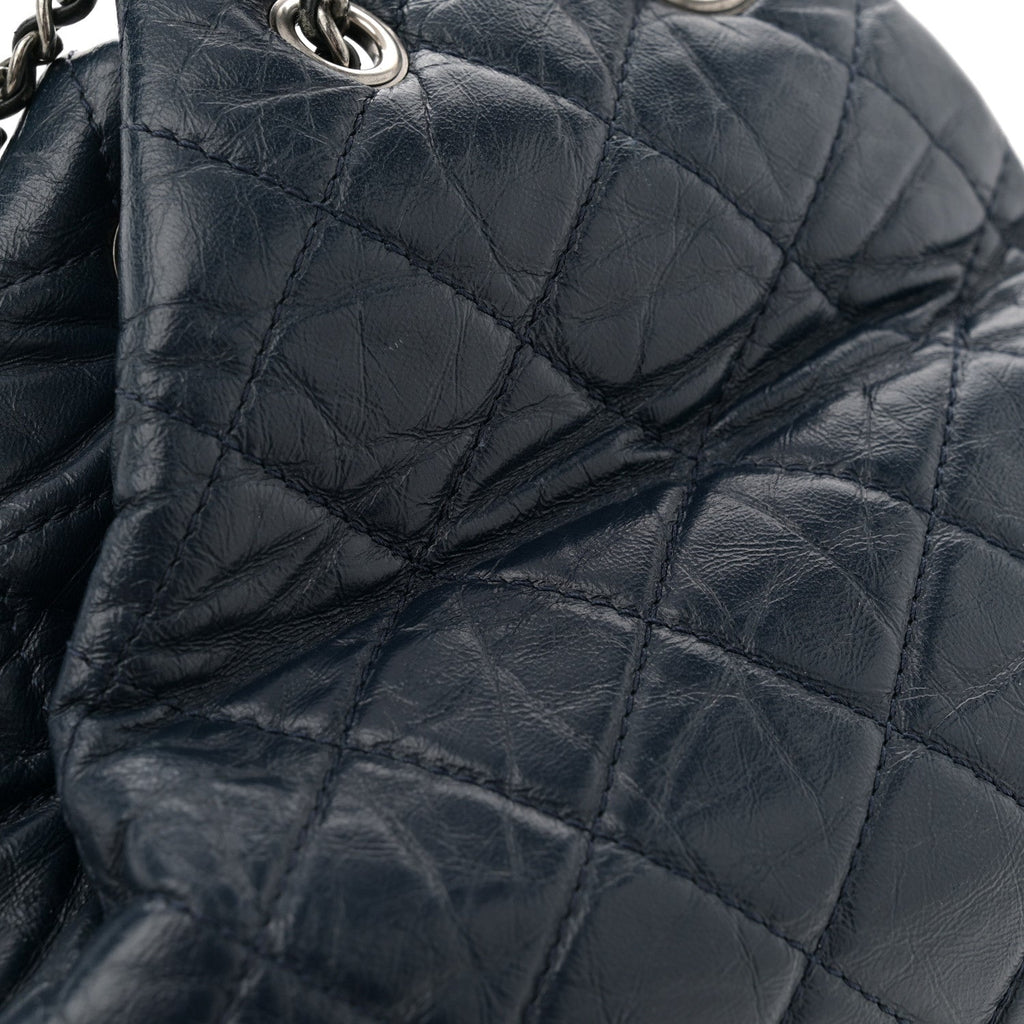Aged Calfskin Quilted Gabrielle Backpack Navy Black