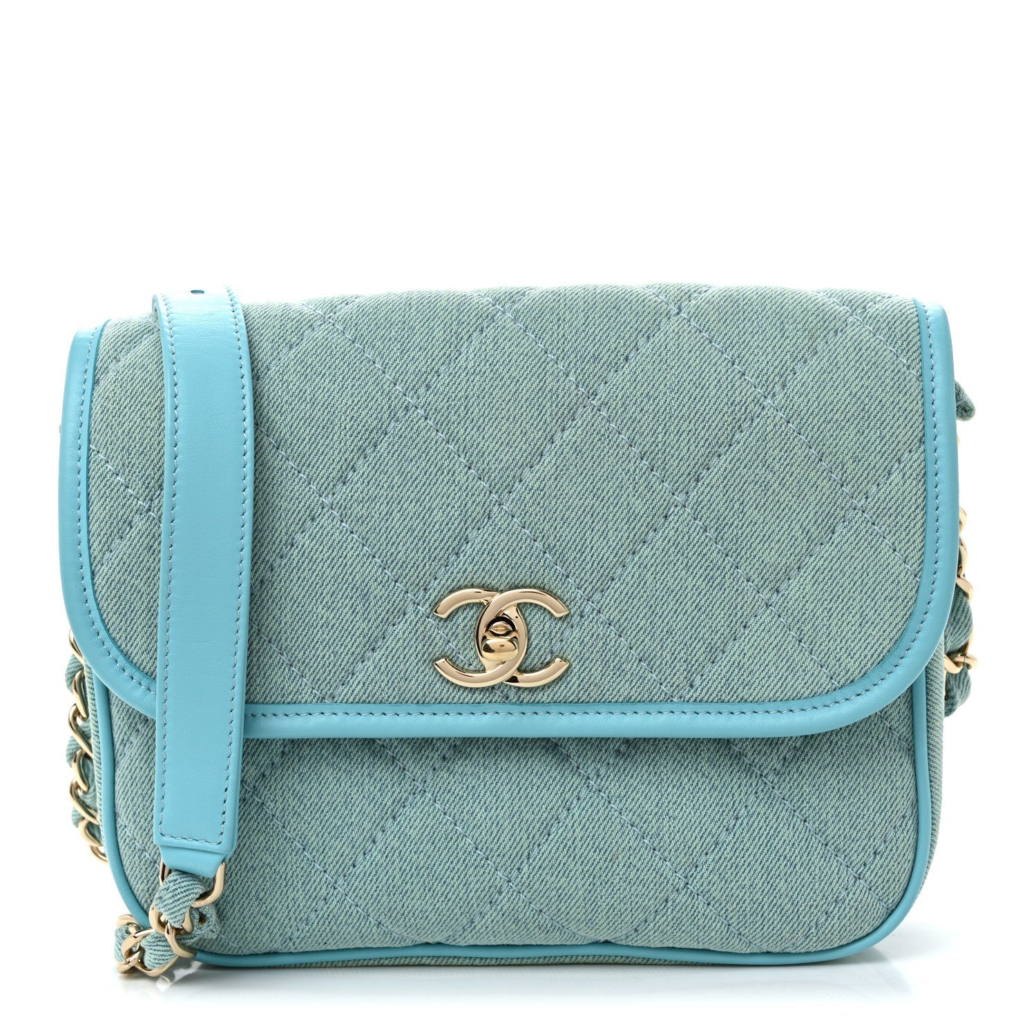 Denim Quilted Small Messenger Flap Neon Blue
