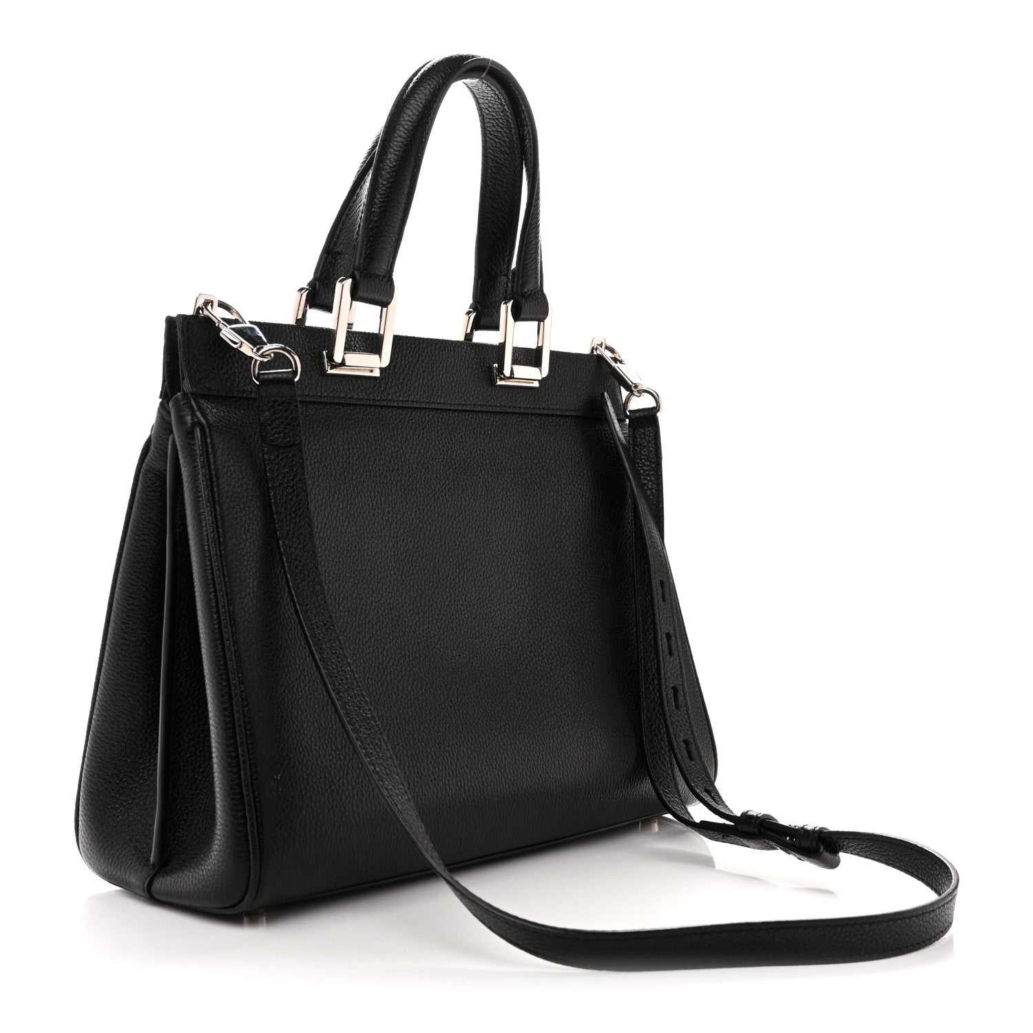 Grainy Calfskin Small Zumi Top Handle Bag Black