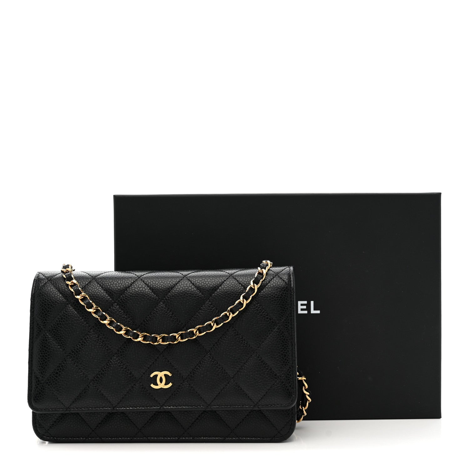 Caviar Quilted Wallet on Chain WOC Black