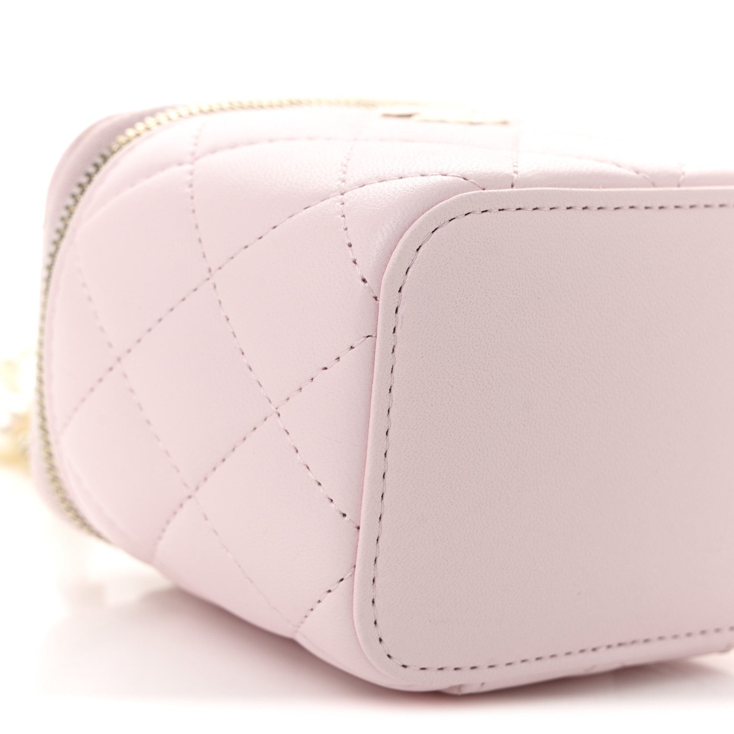 Lambskin Quilted Mini Vanity Case With Pearl Chain Light Pink