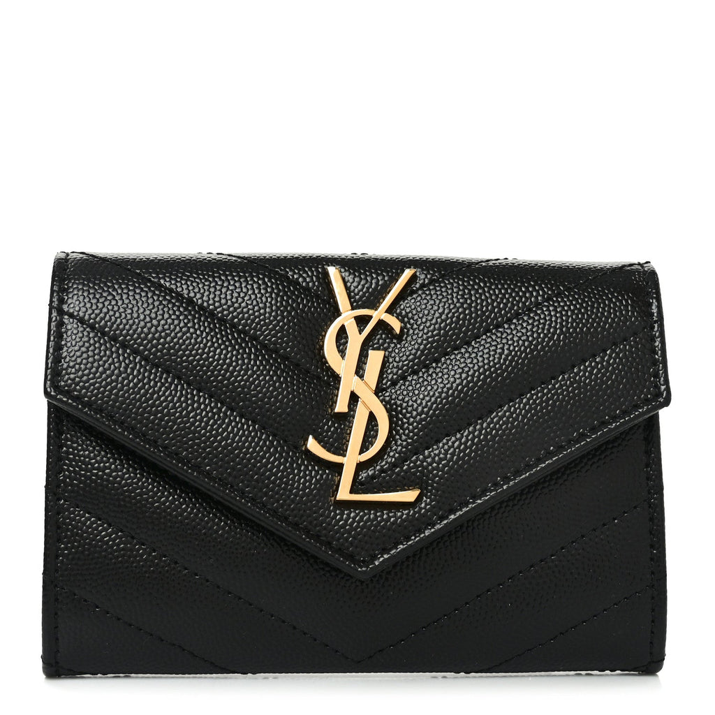 Grain De Poudre Matelasse Chevron Small Monogram Envelope Wallet Black