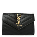 Grain De Poudre Matelasse Chevron Small Monogram Envelope Wallet Black