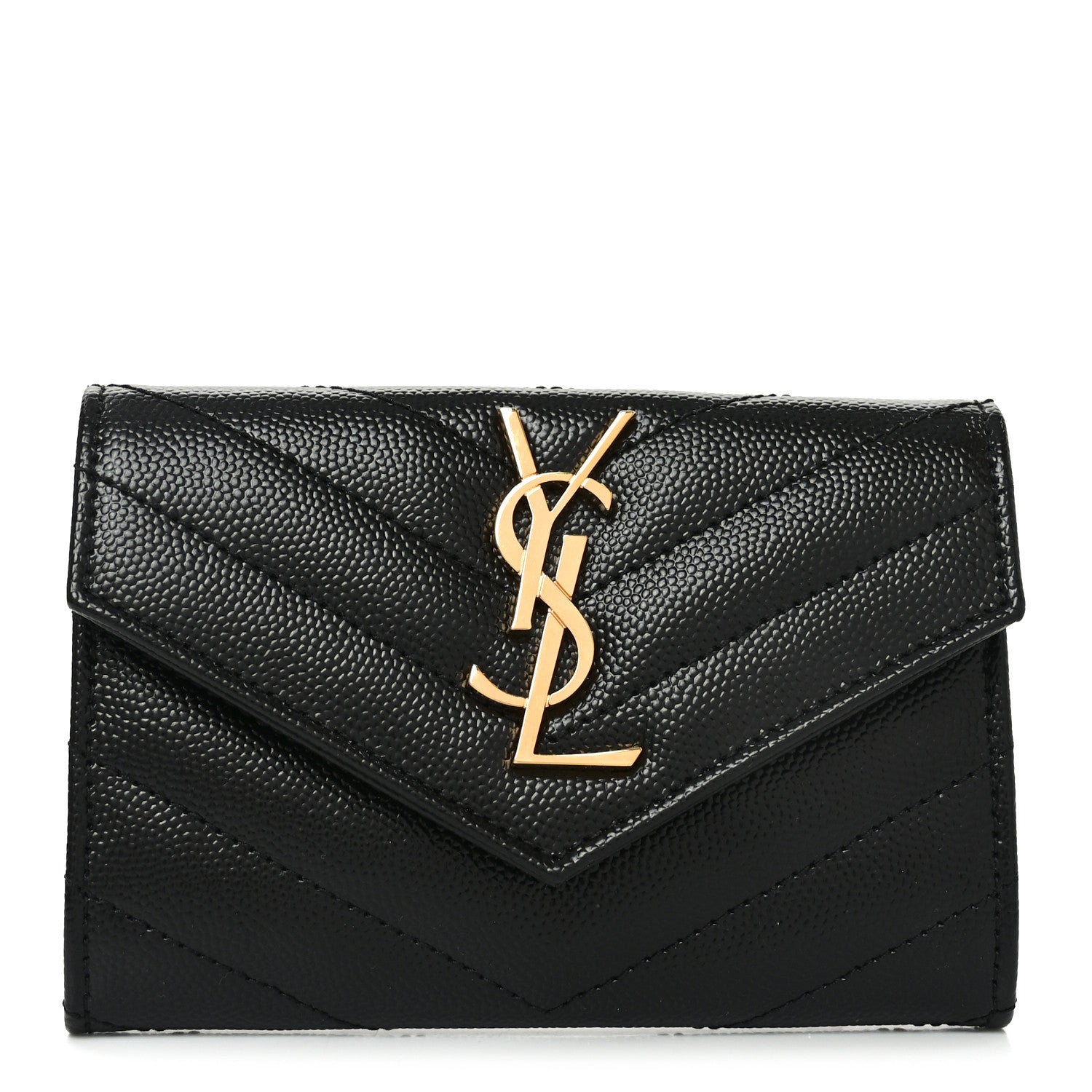 Grain De Poudre Matelasse Chevron Small Monogram Envelope Wallet Black