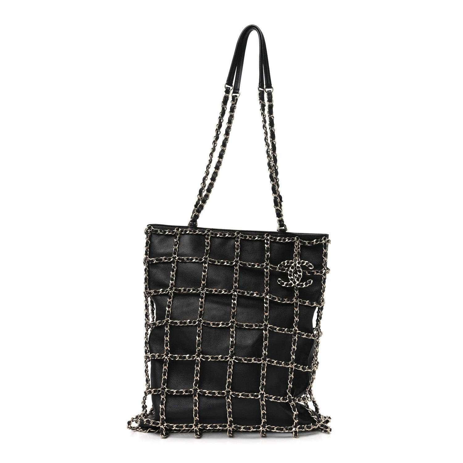 Lambskin Large Shopping Chain Tote Black