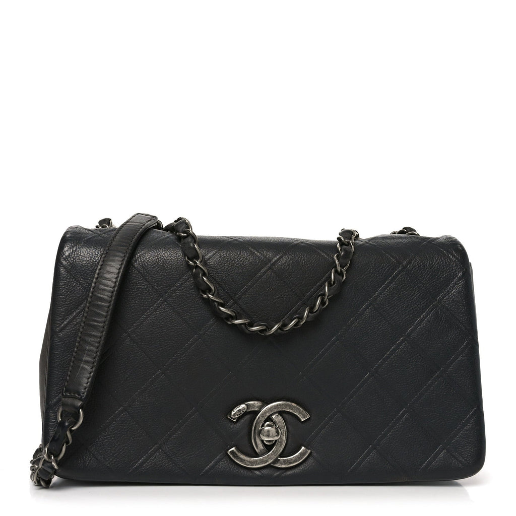 Calfskin Diamond Embossed Medium New Chic Flap Dark Grey