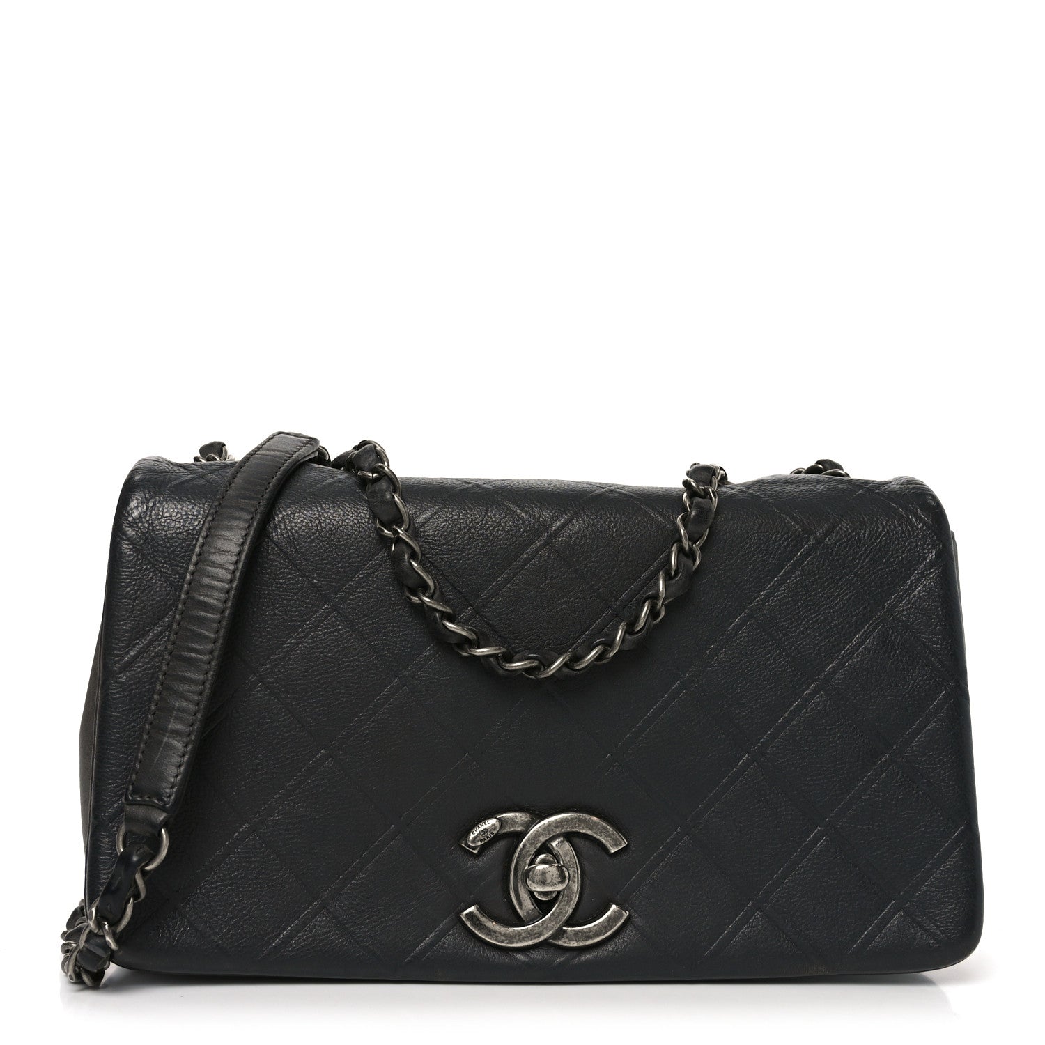Calfskin Diamond Embossed Medium New Chic Flap Dark Grey