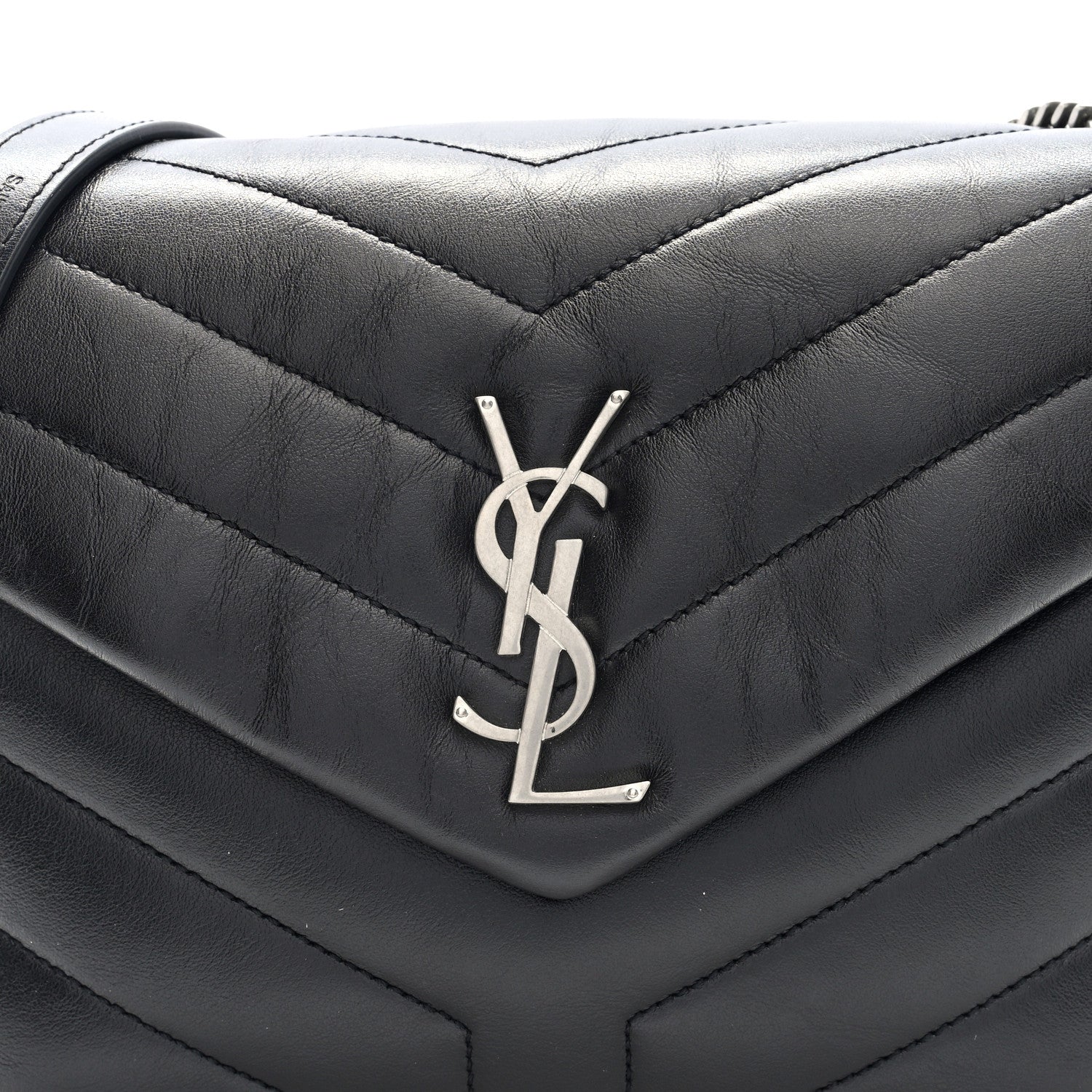 Calfskin Y Quilted Monogram Small Loulou Chain Satchel Black