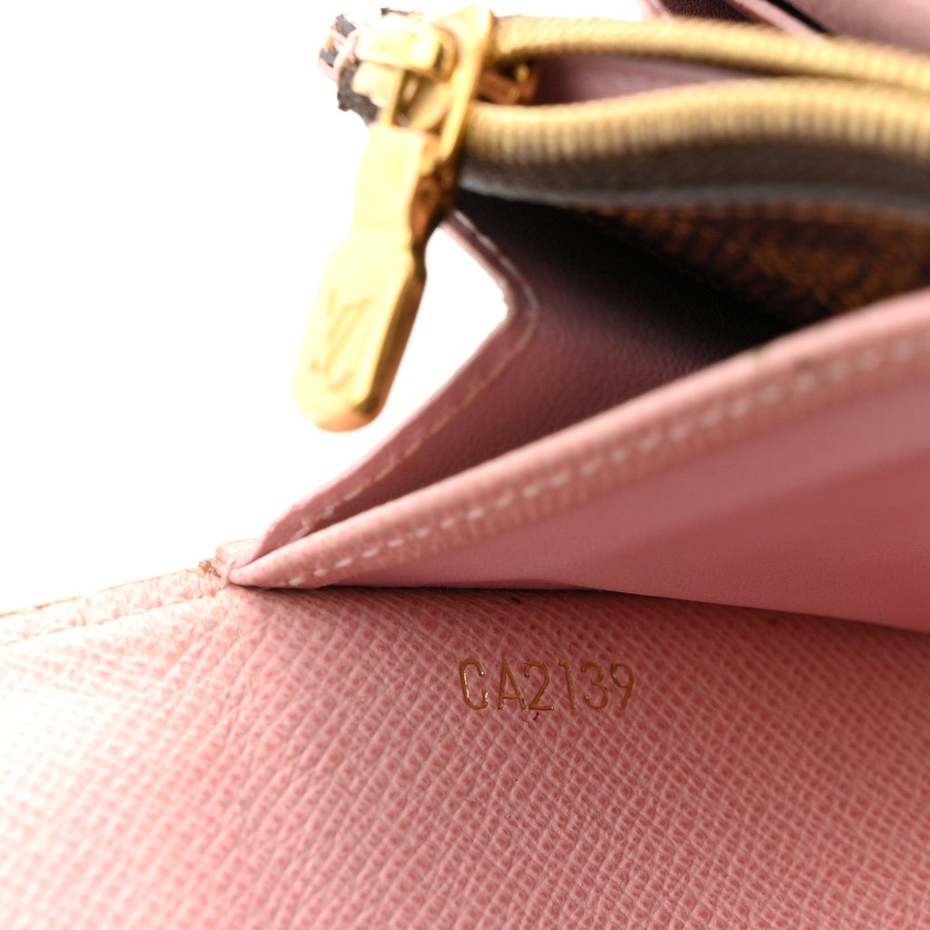 Damier Ebene Studded Sarah Wallet NM Rose Ballerine