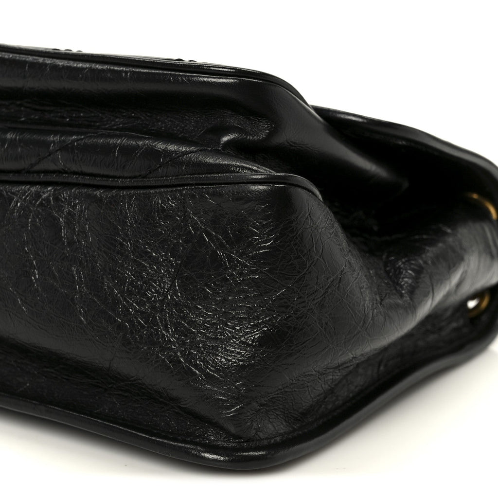 Crinkled Calfskin Matelasse Monogram Medium Niki Chain Satchel Black