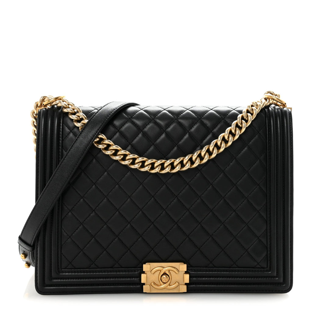 Lambskin Quilted Large Boy Flap Black