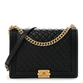 Lambskin Quilted Large Boy Flap Black