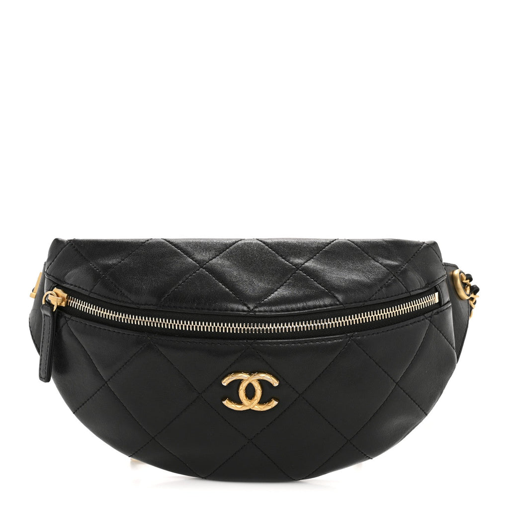 Lambskin Enamel Quilted Waist Bag Black