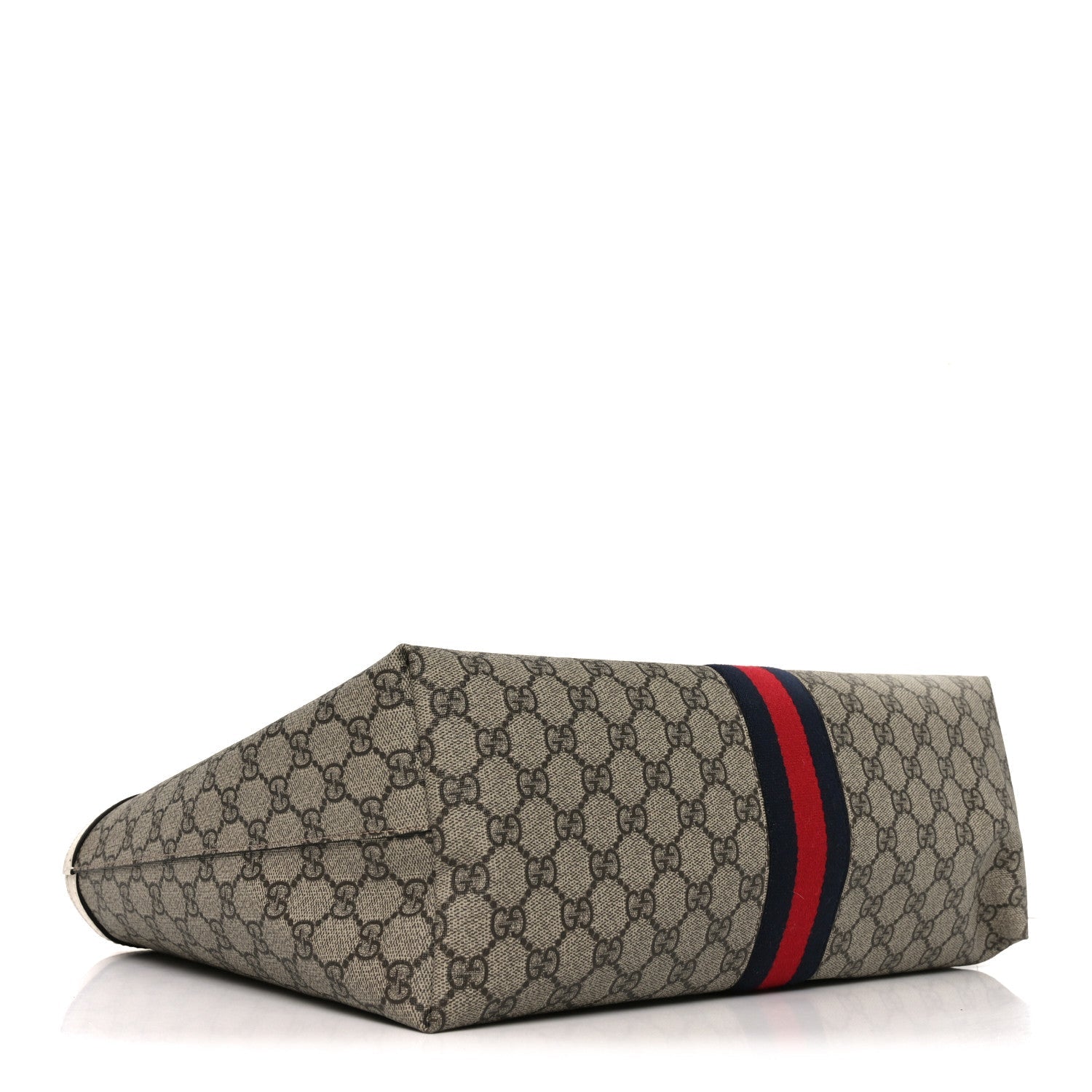 GG Supreme Monogram Textured Dollar Calfskin Web Medium Ophidia Shopping Tote Beige Ebony Mystic White