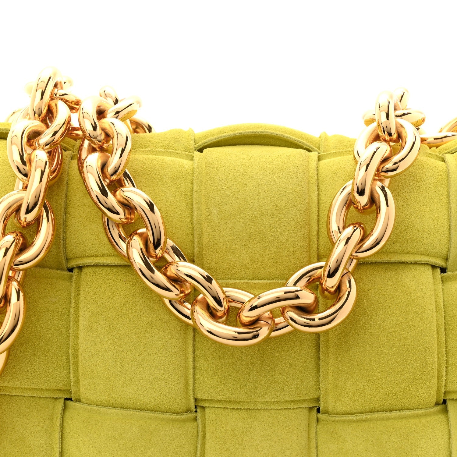 Suede Maxi Intrecciato Padded Chain Cassette Crossbody Bag Kiwi