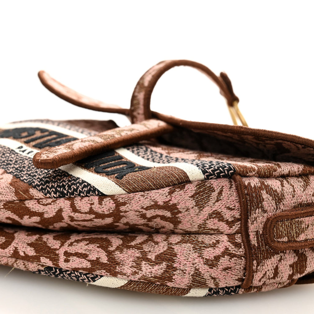 Canvas Embroidered Brocart Saddle Bag Metallic Pink