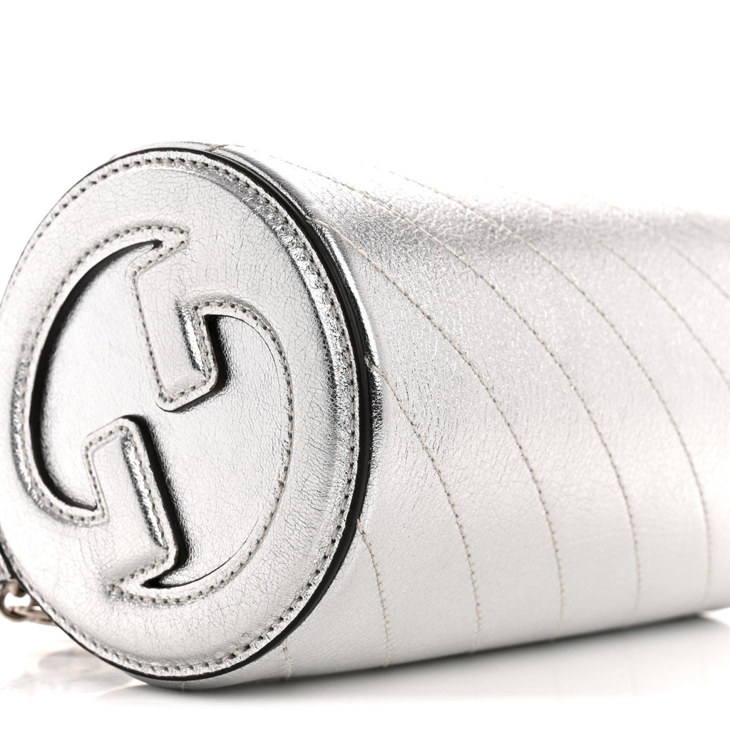 Sakai Be Green Calfskin Diagonal Stitched Mini Blondie Barrel Shoulder Bag Silver
