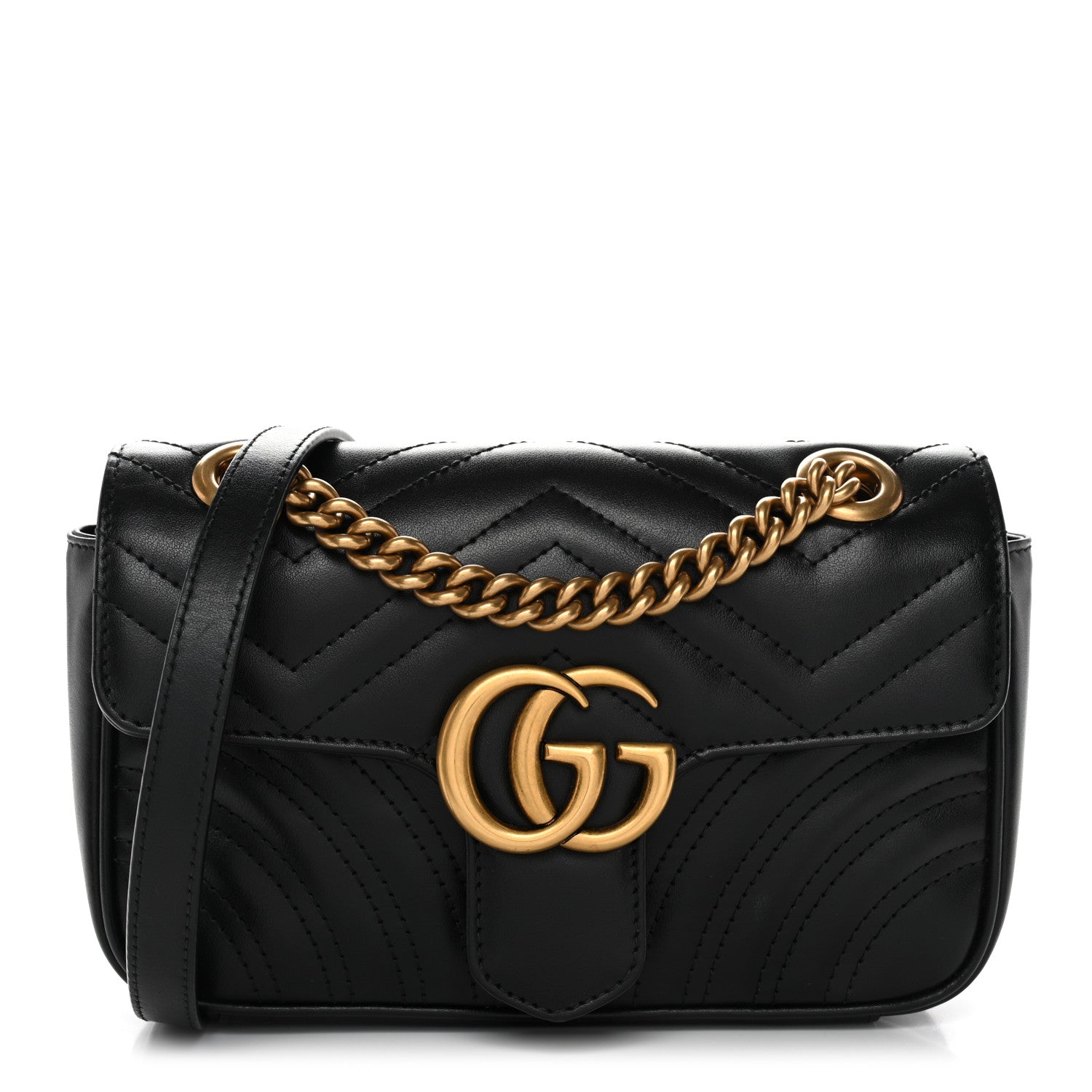 Calfskin Matelasse Mini GG Marmont Shoulder Bag Black