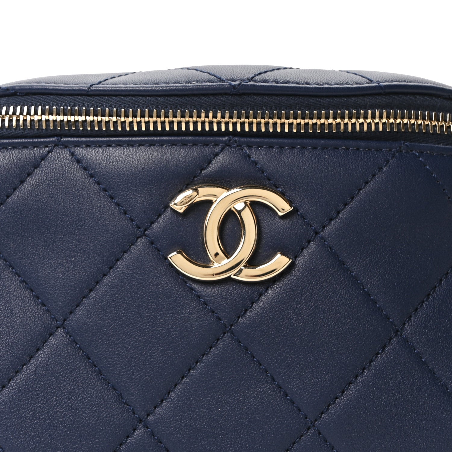 Lambskin  Quilted Resin Bi-Color Waist Bag Fanny Pack Navy Blue
