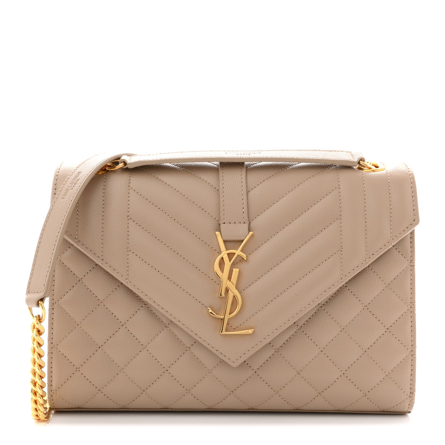 Grain De Poudre Textured Mixed Matelasse Medium Triquilt Monogram Satchel Dark Beige