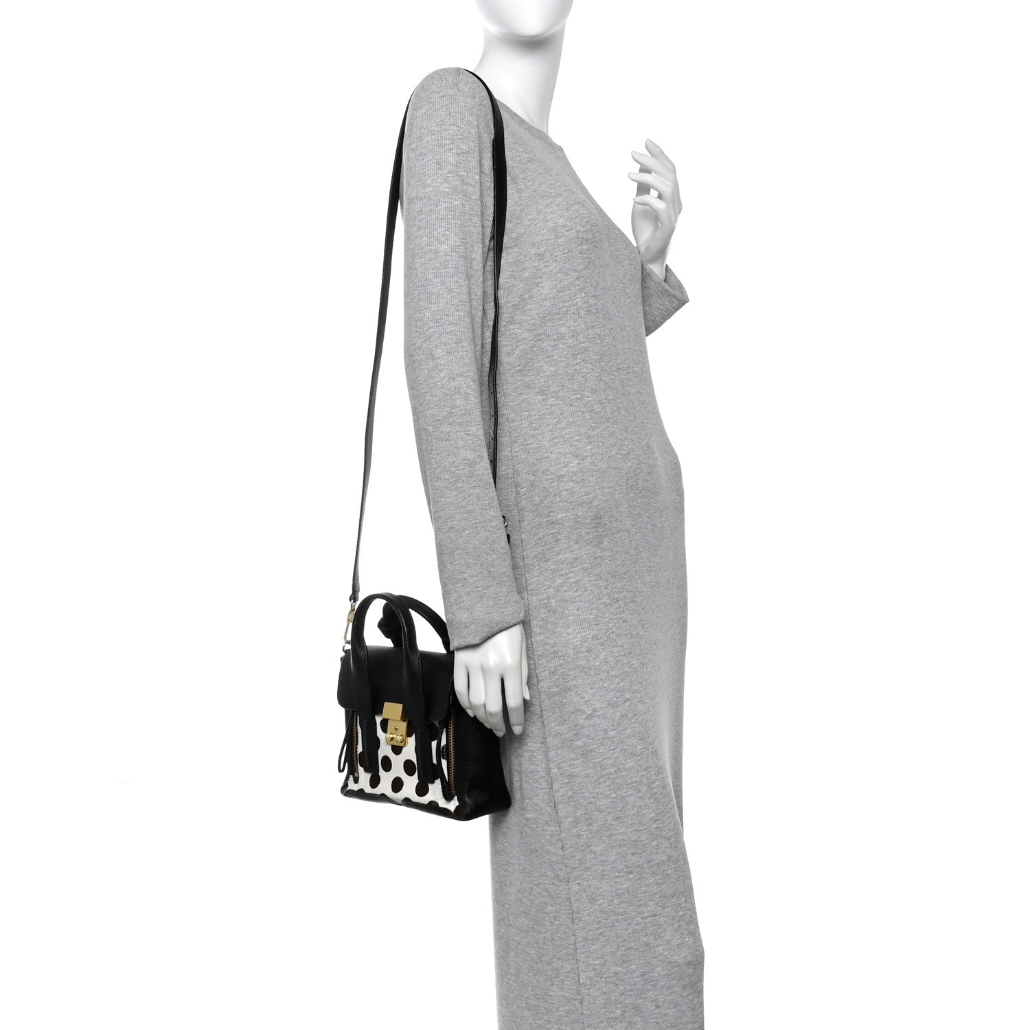 Calf Hair Polka Dot Mini Pashli Satchel Black