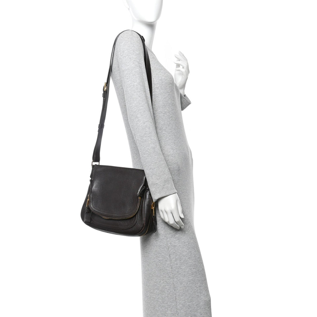 Grained Calfskin Medium Jennifer Crossbody Bag Brown