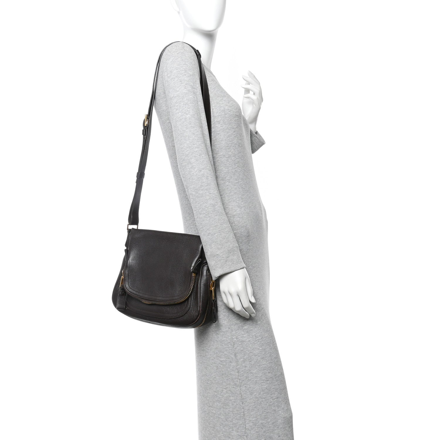 Grained Calfskin Medium Jennifer Crossbody Bag Brown