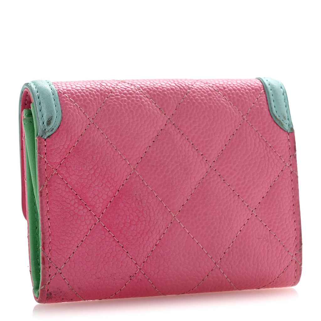 Caviar Quilted Filigree Flap  Holder Pink Blue Green