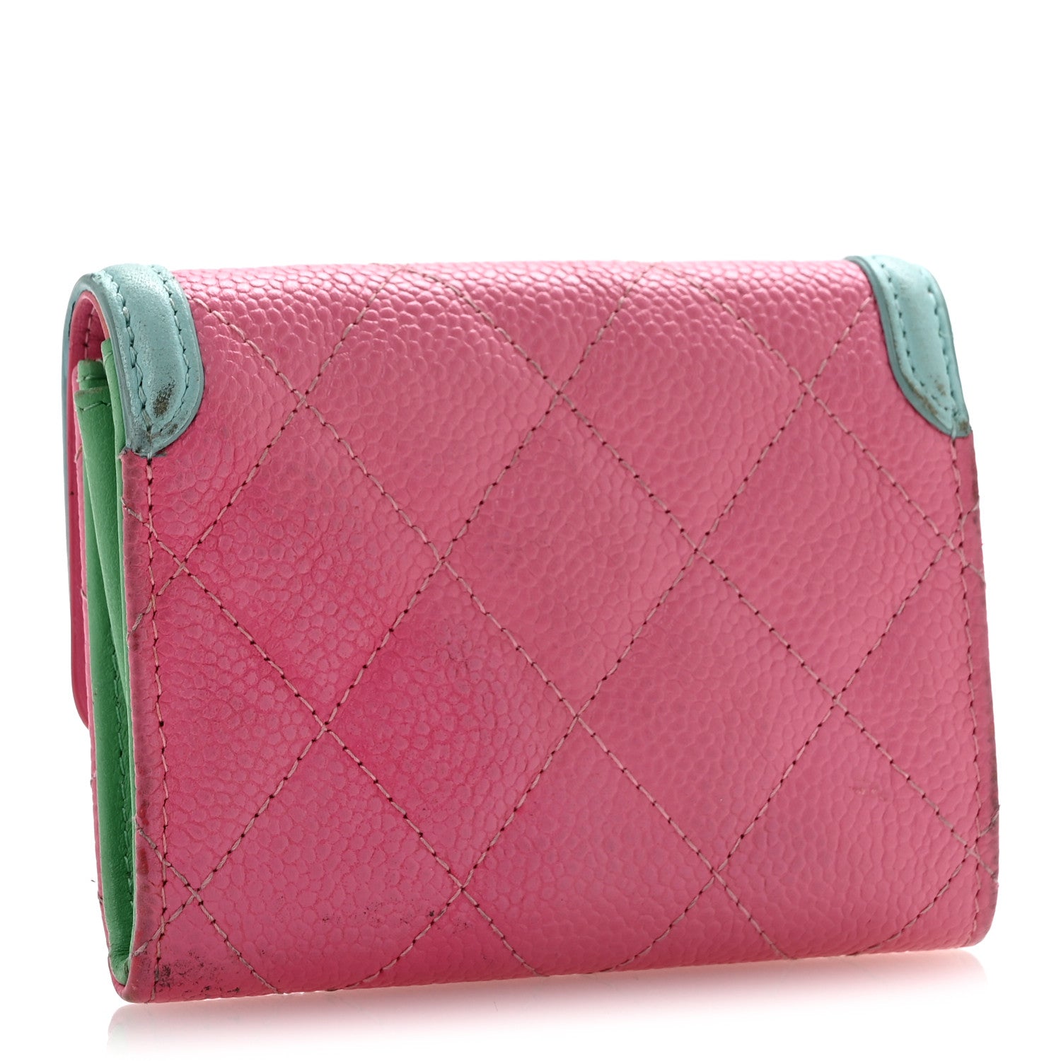 Caviar Quilted Filigree Flap  Holder Pink Blue Green