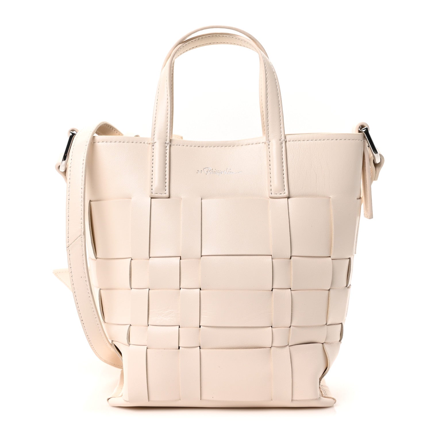 Smooth Calfskin Odita Mini Modern Lattice Bucket Bag Off White