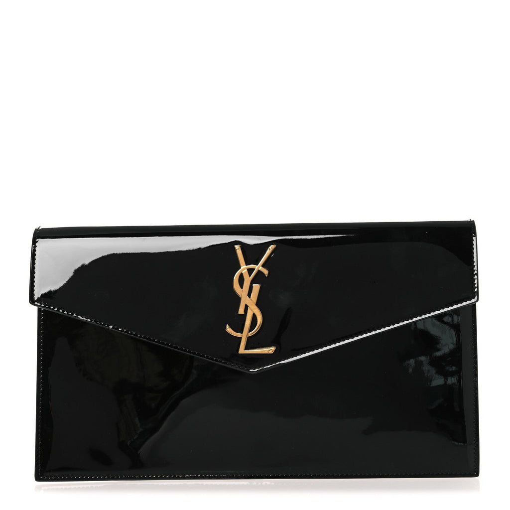Patent Calfskin Monogram Uptown Clutch Black