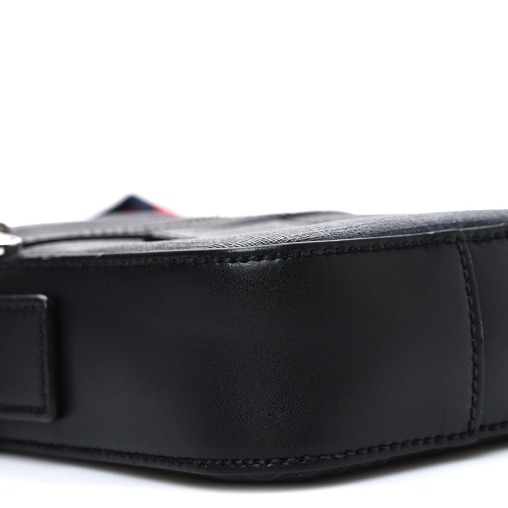 GG Supreme Monogram Appia Calfskin Web Small Camera Messenger Bag Black Grey