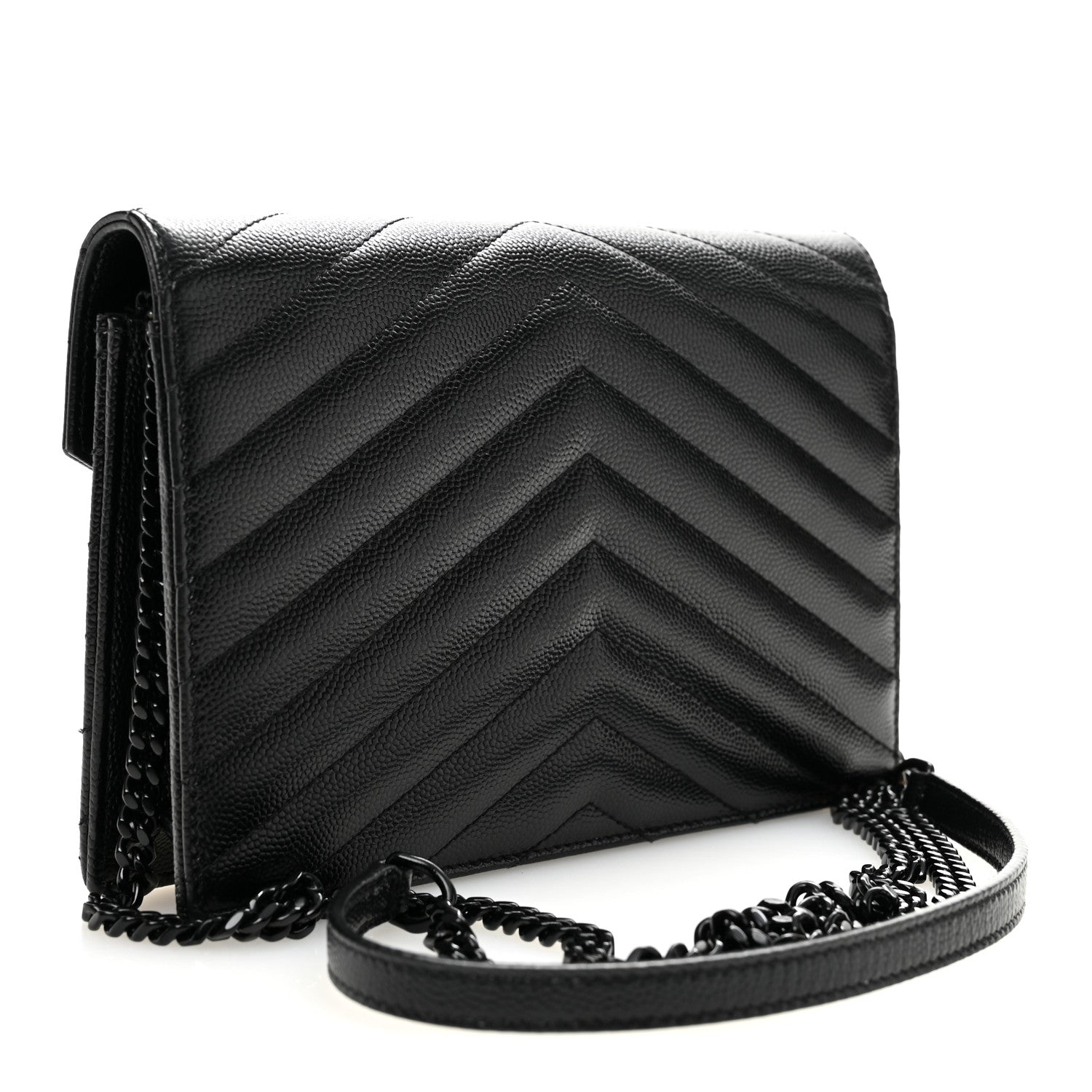 Grain De Poudre Matelasse Chevron Monogram Monochrome Envelope Chain Wallet Black
