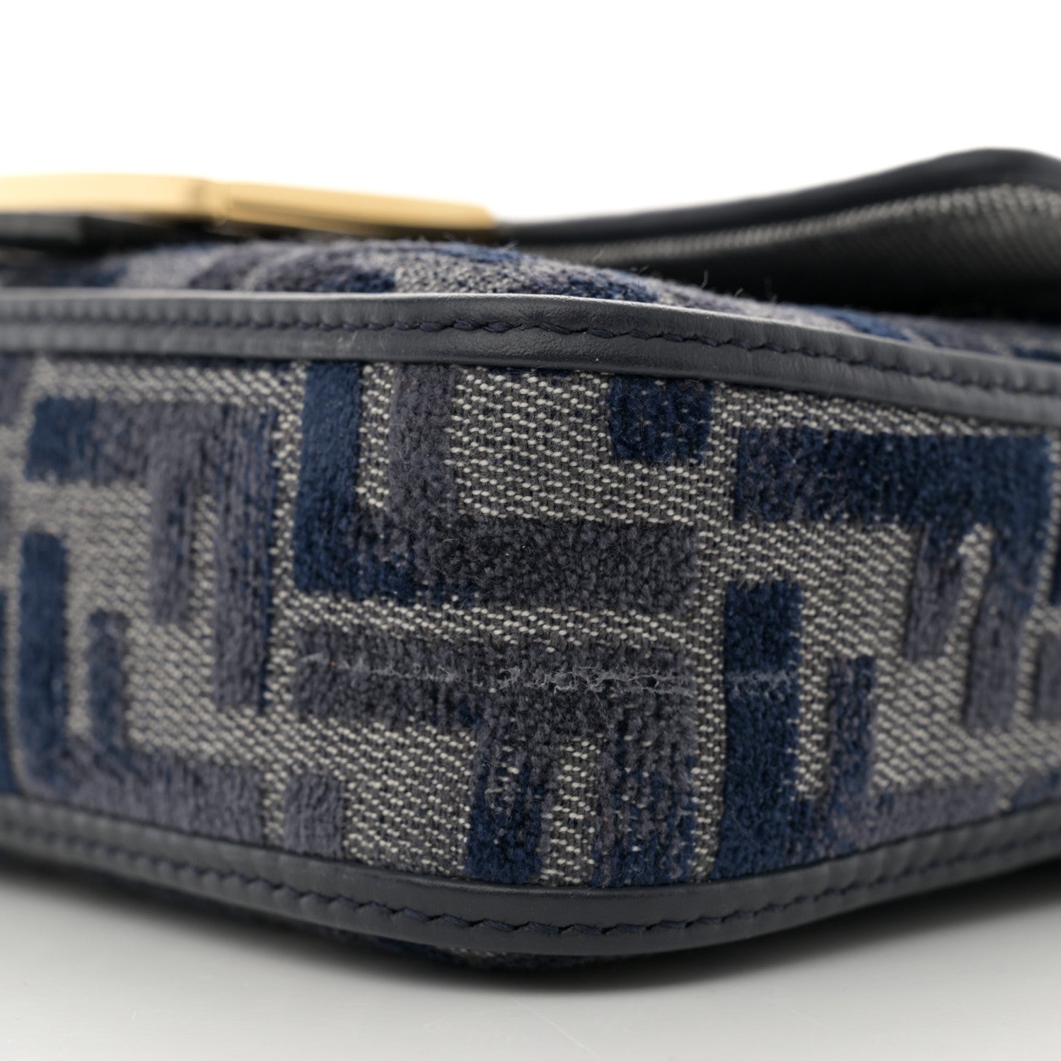 Chenille Vitello Grace FF Embroidered Mini Baguette Dark Blue Grey