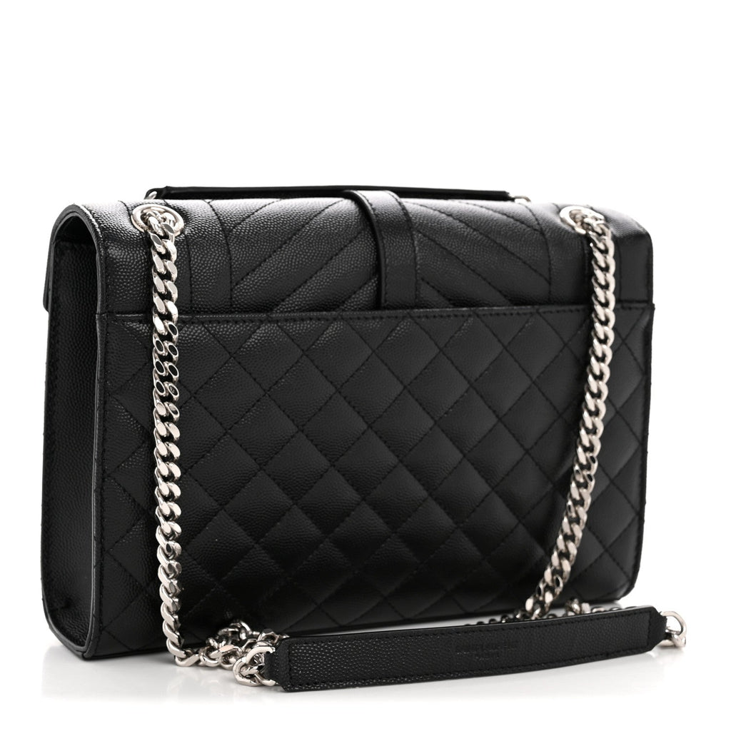 Grain De Poudre Textured Mixed Matelasse Triquilt Medium Monogram Satchel Black