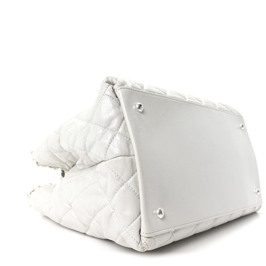 Glazed Calfskin Quilted Small Chain Me Tote Dark White