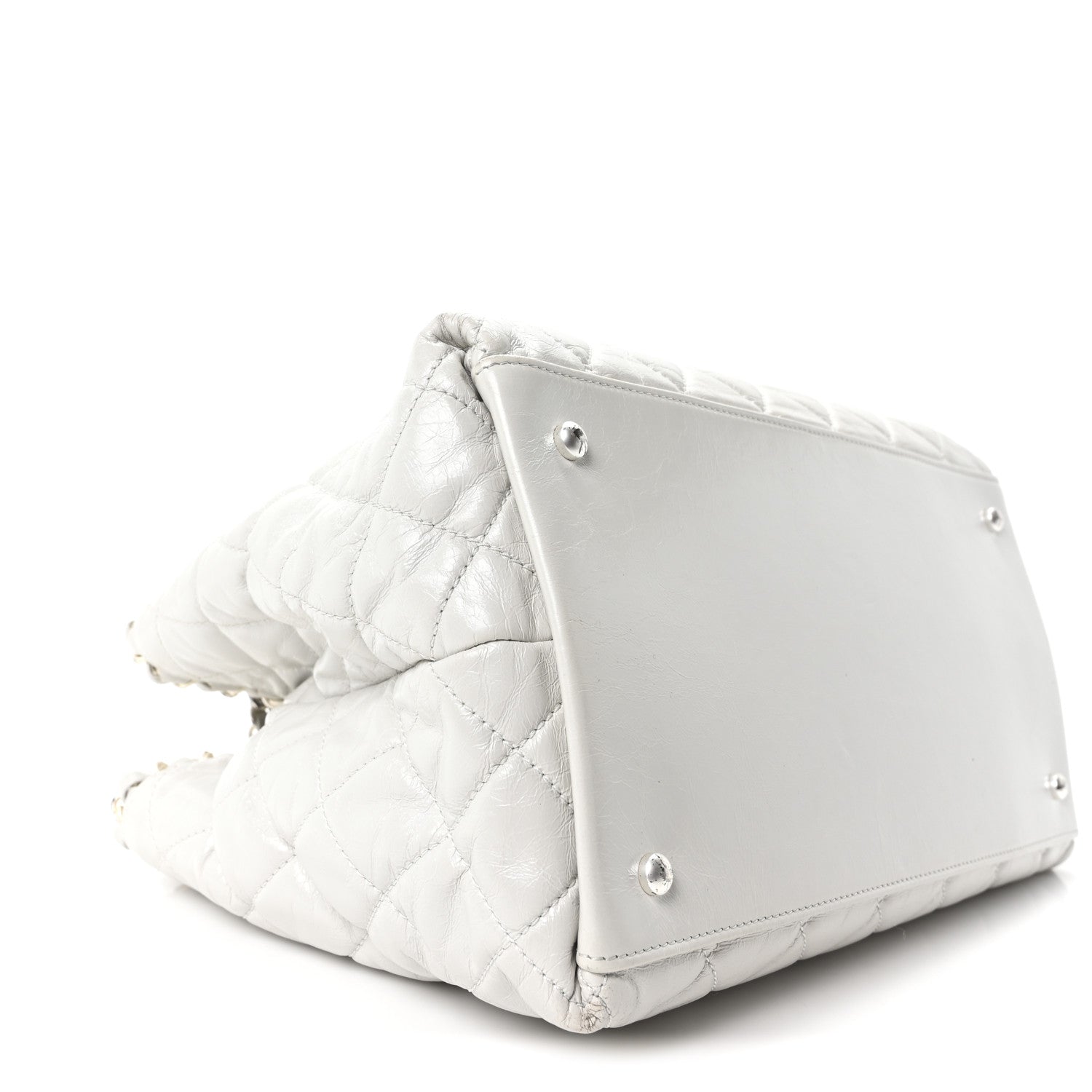 Glazed Calfskin Quilted Small Chain Me Tote Dark White