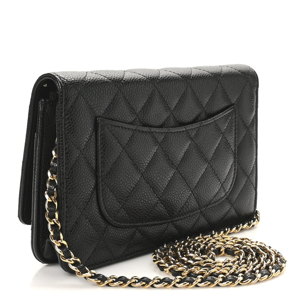 Caviar Quilted Wallet on Chain WOC Black