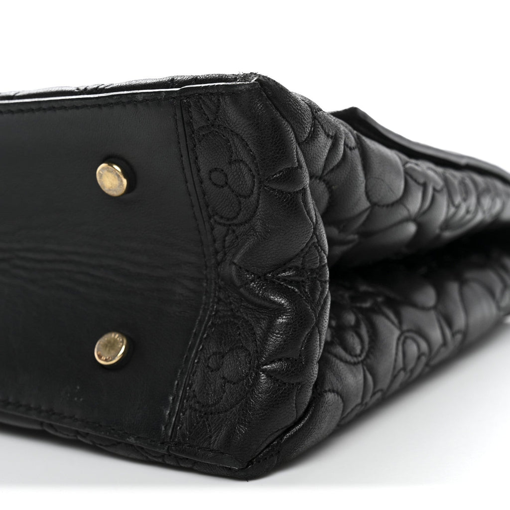 Lambskin Flower Quilted Twist Shoulder Bag GM Black