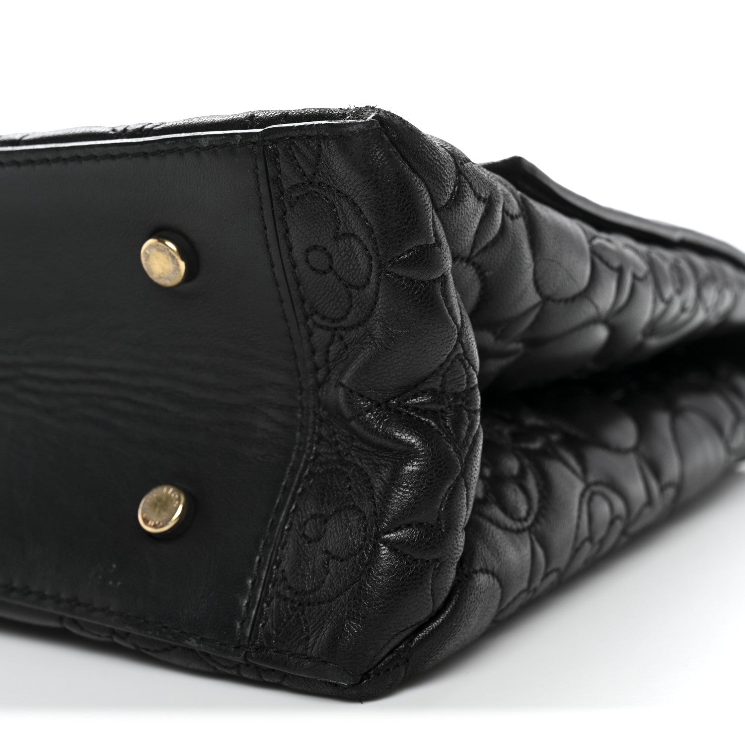 Lambskin Flower Quilted Twist Shoulder Bag GM Black