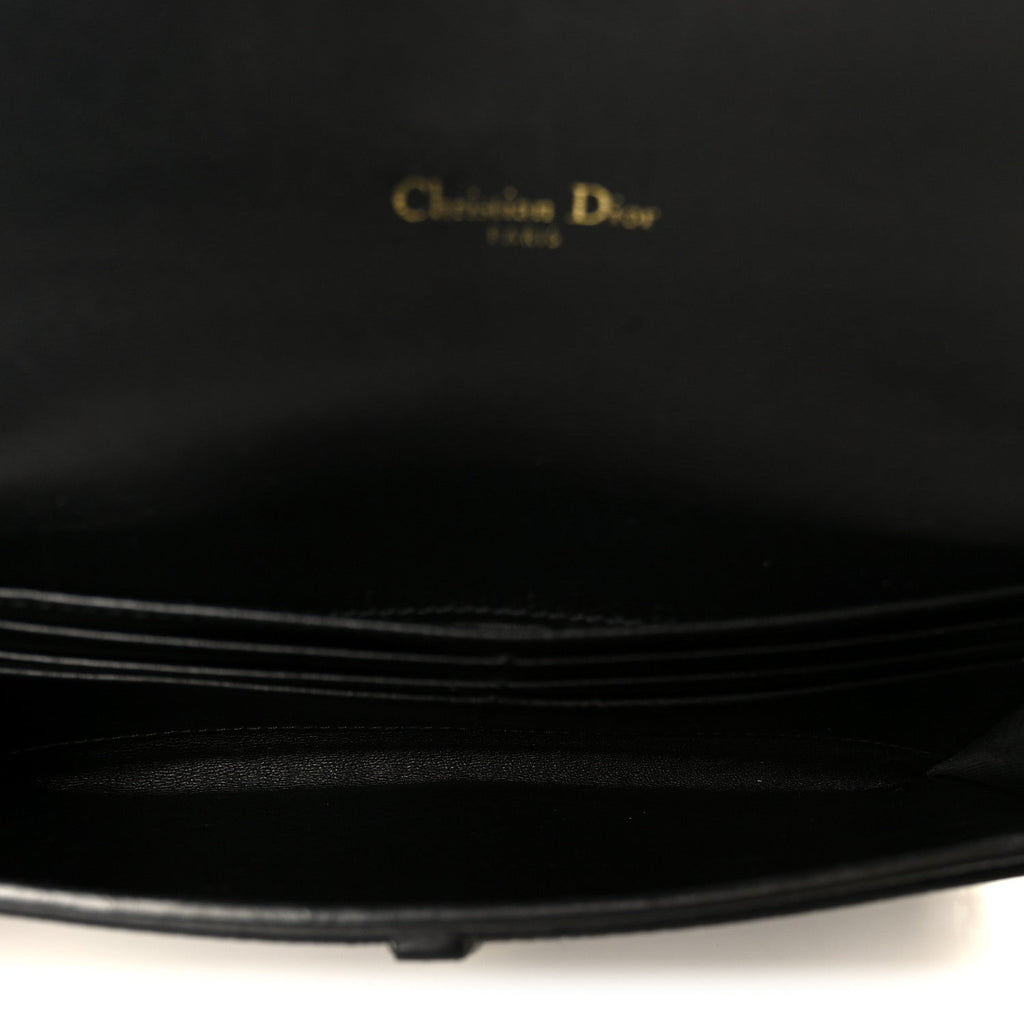Grained Calfskin Saddle Chain Wallet Pouch Black