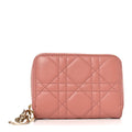 Lambskin Cannage Small Lady Dior Voyageur Coin Purse Rose Des Vents