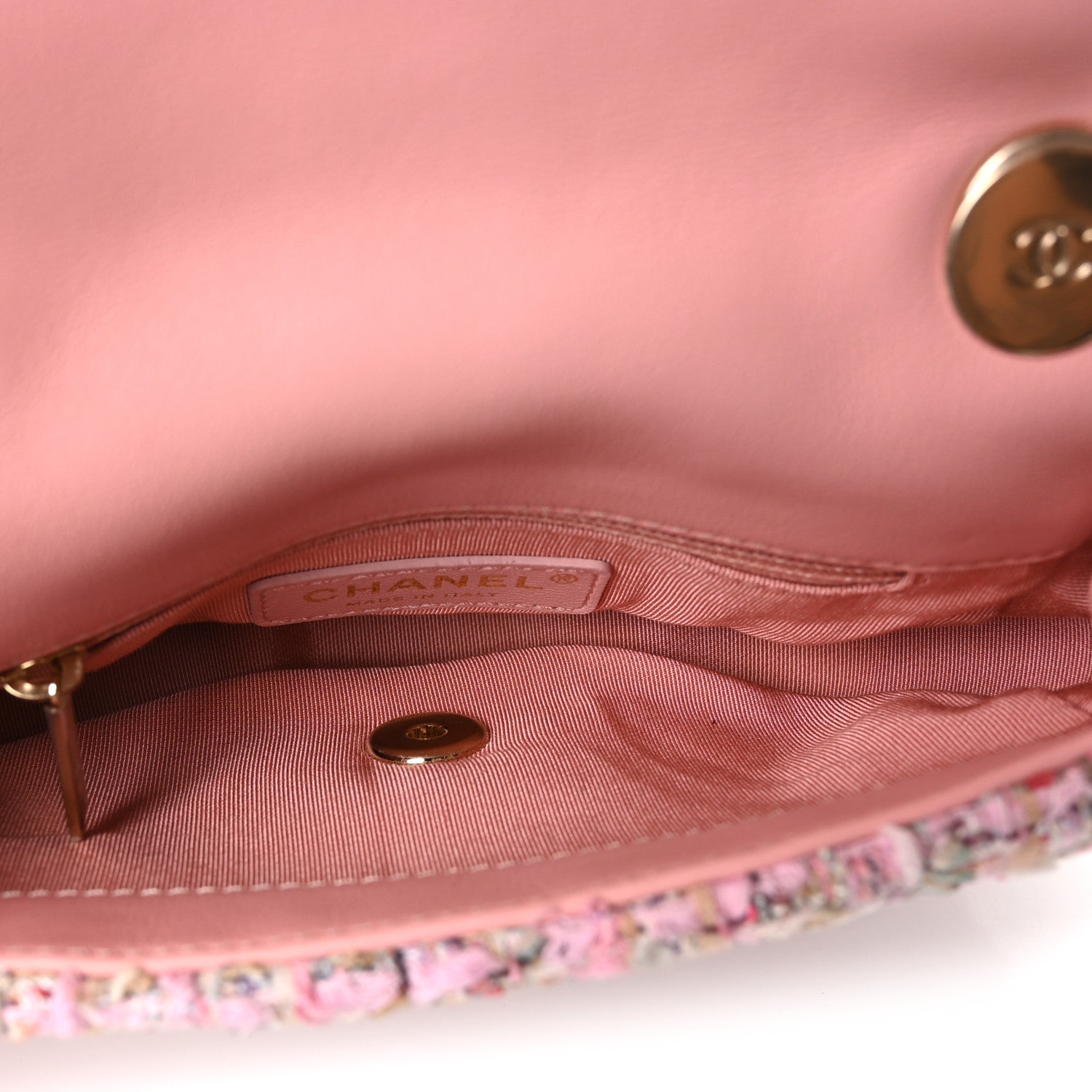 Tweed Mini Pearl Handle Flap Pink Beige Orange Ecru